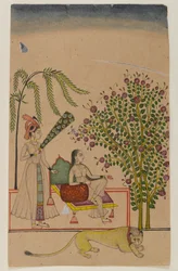 Sitzende Prinzessin mit Dienerin und Löwe, ca. 1750